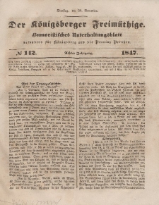 Der Königsberger Freimüthige, Nr. 142 Dienstag, 30 November 1847
