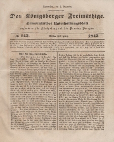 Der Königsberger Freimüthige, Nr. 143 Donnerstag, 2 Dezember 1847