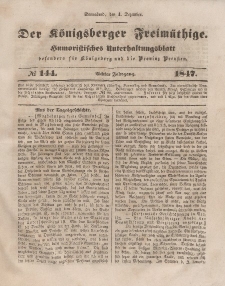 Der Königsberger Freimüthige, Nr. 144 Sonnabend, 4 Dezember 1847