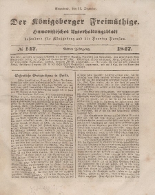 Der Königsberger Freimüthige, Nr. 147 Sonnabend, 11 Dezember 1847