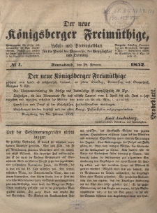 Der neue Königsberger Freimüthige, Nr. 1 Sonnabend, 28 Februar 1852