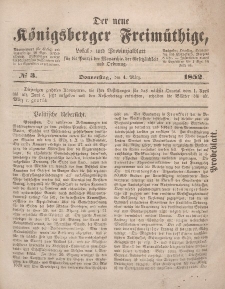 Der neue Königsberger Freimüthige, Nr. 3 Donnerstag, 4 März 1852