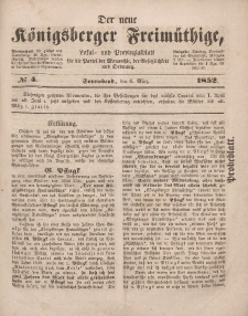 Der neue Königsberger Freimüthige, Nr. 4 Sonnabend, 6 März 1852