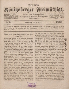 Der neue Königsberger Freimüthige, Nr. 5 Dienstag, 9 März 1852