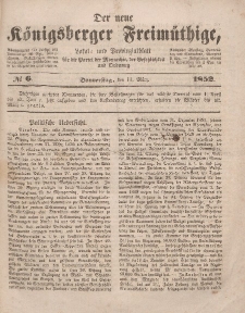 Der neue Königsberger Freimüthige, Nr. 6 Donnerstag, 11 März 1852