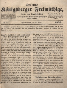 Der neue Königsberger Freimüthige, Nr. 7 Sonnabend, 13 März 1852