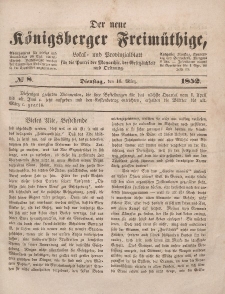 Der neue Königsberger Freimüthige, Nr. 8 Dienstag, 16 März 1852
