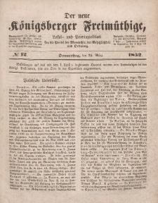 Der neue Königsberger Freimüthige, Nr. 12 Donnerstag, 25 März 1852