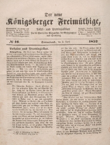Der neue Königsberger Freimüthige, Nr. 16 Sonnabend, 3 April 1852