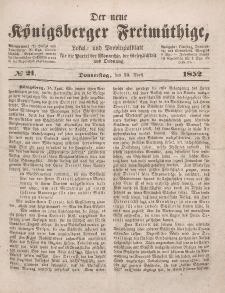 Der neue Königsberger Freimüthige, Nr. 21 Donnerstag, 15 April 1852