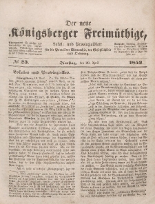 Der neue Königsberger Freimüthige, Nr. 23 Dienstag, 20 April 1852