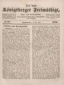 Der neue Königsberger Freimüthige, Nr. 25 Sonnabend, 24 April 1852