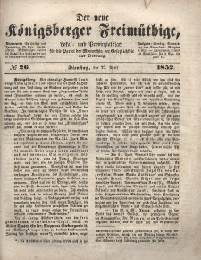 Der neue Königsberger Freimüthige, Nr. 26 Dienstag, 27 April 1852