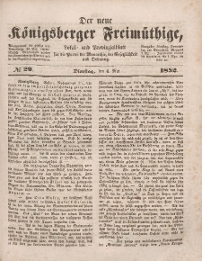 Der neue Königsberger Freimüthige, Nr. 29 Dienstag, 4 Mai 1852