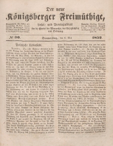 Der neue Königsberger Freimüthige, Nr. 30 Donnerstag, 6 Mai 1852