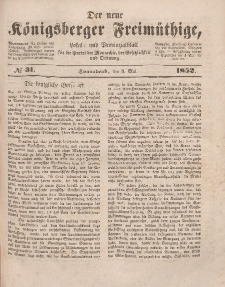 Der neue Königsberger Freimüthige, Nr. 31 Sonnabend, 8 Mai 1852