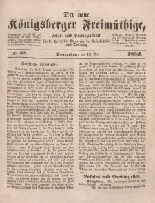 Der neue Königsberger Freimüthige, Nr. 33 Donnerstag, 13 Mai 1852