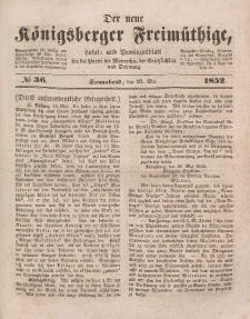 Der neue Königsberger Freimüthige, Nr. 36 Sonnabend, 22 Mai 1852