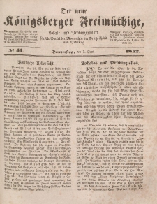 Der neue Königsberger Freimüthige, Nr. 41 Donnerstag, 3 Juni 1852