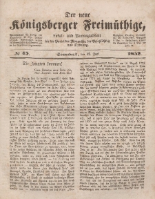 Der neue Königsberger Freimüthige, Nr. 45 Sonnabend, 12 Juni 1852