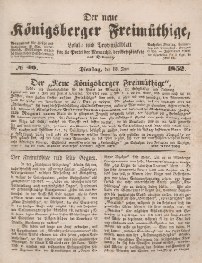 Der neue Königsberger Freimüthige, Nr. 46 Dienstag, 15 Juni 1852