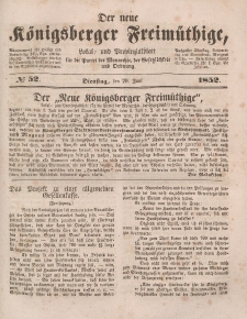Der neue Königsberger Freimüthige, Nr. 52 Dienstag, 29 Juni 1852