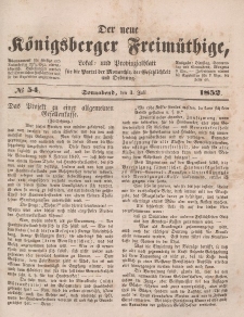 Der neue Königsberger Freimüthige, Nr. 54 Sonnabend, 3 Juli 1852