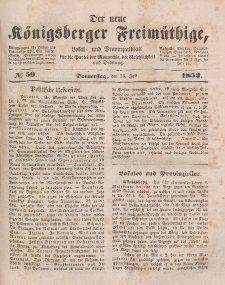 Der neue Königsberger Freimüthige, Nr. 59 Donnerstag, 15 Juli 1852