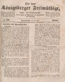 Der neue Königsberger Freimüthige, Nr. 60 Sonnabend, 17 Juli 1852