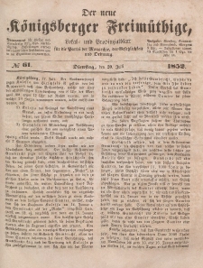 Der neue Königsberger Freimüthige, Nr. 61 Dienstag, 20 Juli 1852