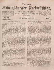 Der neue Königsberger Freimüthige, Nr. 62 Donnerstag, 22 Juli 1852