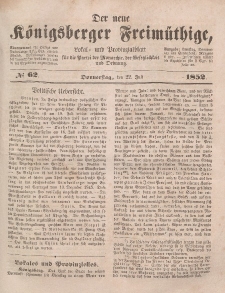 Der neue Königsberger Freimüthige, Nr. 62 Donnerstag, 22 Juli 1852