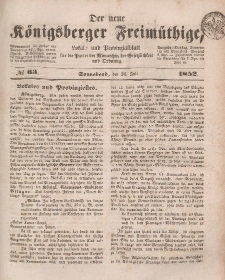 Der neue Königsberger Freimüthige, Nr. 63 Sonnabend, 24 Juli 1852