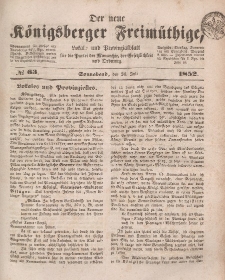 Der neue Königsberger Freimüthige, Nr. 63 Sonnabend, 24 Juli 1852