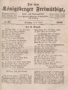 Der neue Königsberger Freimüthige, Nr. 67 Dienstag, 3 August 1852