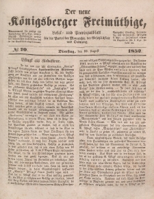 Der neue Königsberger Freimüthige, Nr. 70 Dienstag, 10 August 1852
