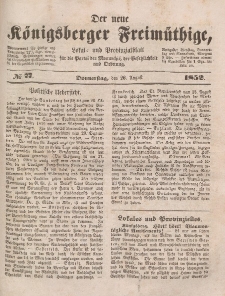 Der neue Königsberger Freimüthige, Nr. 77 Donnerstag, 26 August 1852