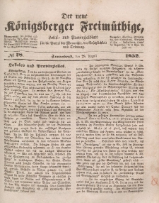 Der neue Königsberger Freimüthige, Nr. 78 Sonnabend, 28 August 1852