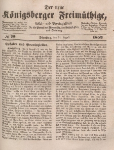 Der neue Königsberger Freimüthige, Nr. 79 Dienstag, 31 August 1852