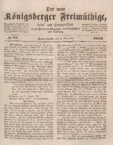 Der neue Königsberger Freimüthige, Nr. 81 Sonnabend, 4 September 1852