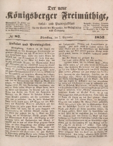 Der neue Königsberger Freimüthige, Nr. 82 Dienstag, 7 September 1852