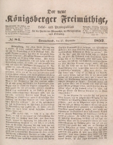 Der neue Königsberger Freimüthige, Nr. 84 Sonnabend, 11 September 1852