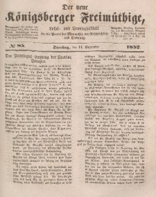 Der neue Königsberger Freimüthige, Nr. 85 Dienstag, 14 September 1852