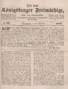 Der neue Königsberger Freimüthige, Nr. 90 Sonnabend, 25 September 1852