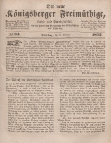Der neue Königsberger Freimüthige, Nr. 94 Dienstag, 5 Oktober 1852