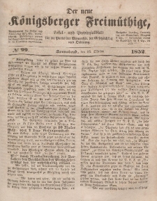 Der neue Königsberger Freimüthige, Nr. 99 Sonnabend, 16 Oktober 1852