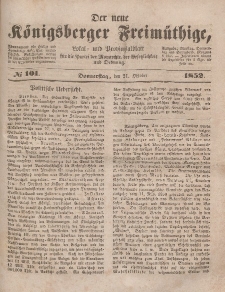 Der neue Königsberger Freimüthige, Nr. 101 Donnerstag, 21 Oktober 1852