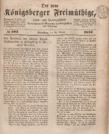 Der neue Königsberger Freimüthige, Nr. 103 Dienstag, 26 Oktober 1852