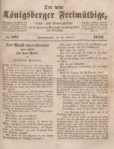 Der neue Königsberger Freimüthige, Nr. 105 Sonnabend, 30 Oktober 1852