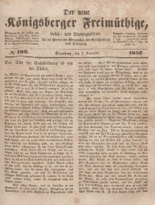Der neue Königsberger Freimüthige, Nr. 106 Dienstag, 2 November 1852